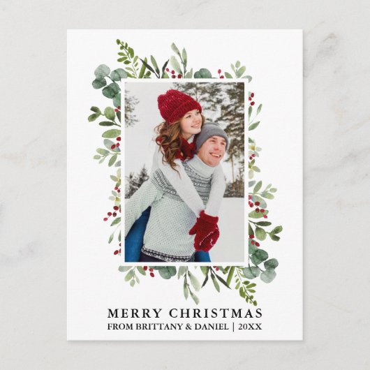 Waterverf groen bessen paar kerst briefkaart (Voorkant)