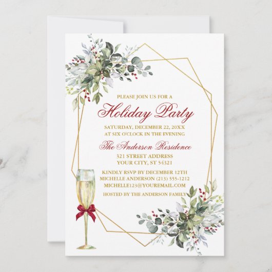 Waterverf groen bessen vakantie goud rood kaart (Voorkant)