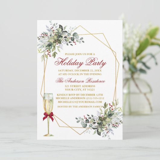 Waterverf groen bessen vakantie goud rood kaart (Staand voorkant)