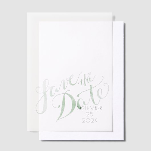 Waterverf Groen Bewaar de datum Overlay Vellum Uitnodigingen (Offset)