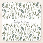 Waterverf groen blad bloemenpatroon kartonnen onderzetters (Voorkant)