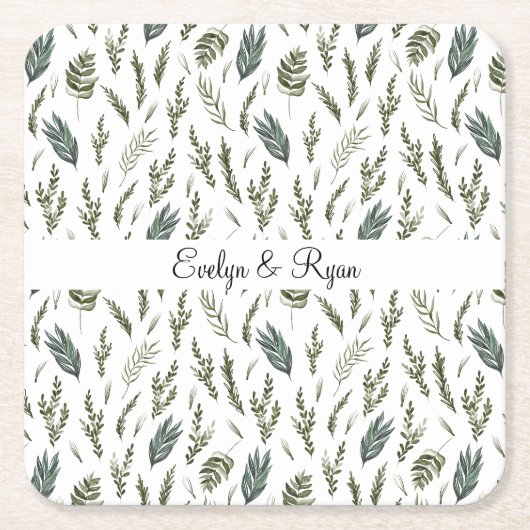 Waterverf groen blad bloemenpatroon kartonnen onderzetters (Voorkant)
