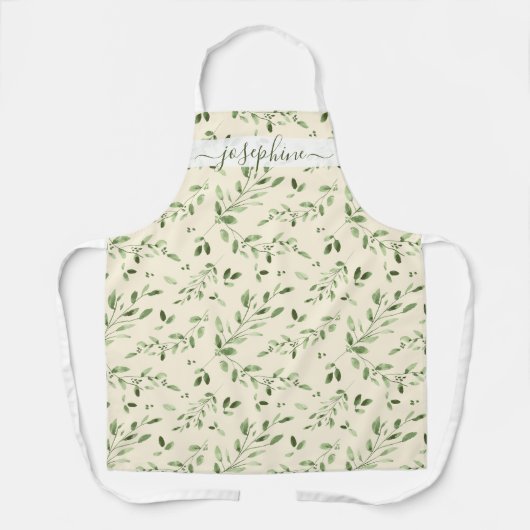 Waterverf groen blad boho geel schort (Voorkant)