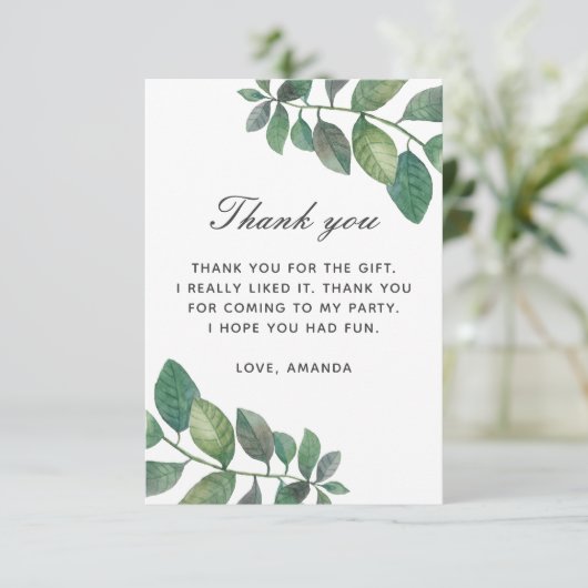 Waterverf groen blad. Botanische verjaardag Bedankkaart (Staand voorkant)