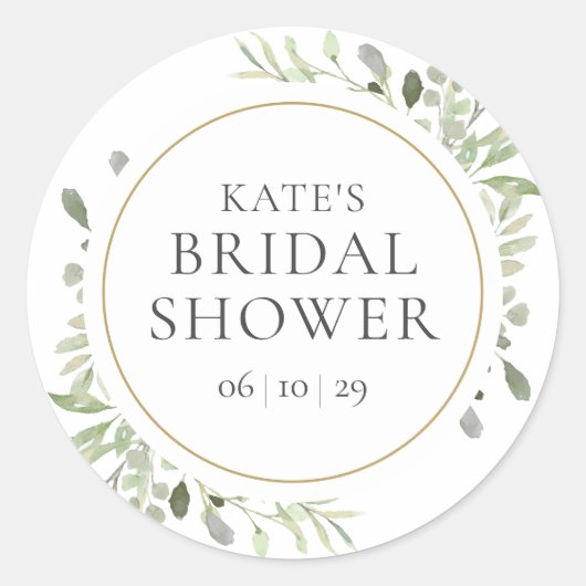 Waterverf groen blad Bruidsdouche Ronde Sticker (Voorkant)