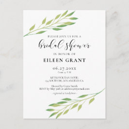 Waterverf groen blad Bruidsdouche uitnodiging