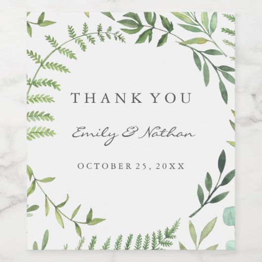 Waterverf groen blad dank u bruiloft wijn label wijn etiket (Enkel label)