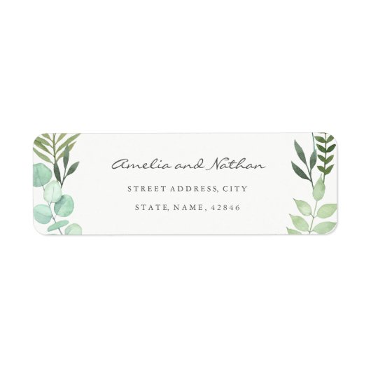 Waterverf groen blad retour adres label (Voorkant)