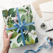 Waterverf groen blad wit bloempatroon