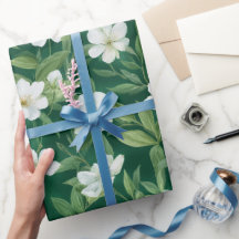 Waterverf groen blad wit bloempatroon