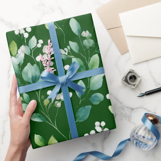 Waterverf groen blad wit bloempatroon cadeaupapier (Geschenken)
