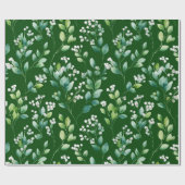 Waterverf groen blad wit bloempatroon cadeaupapier (Vlak)