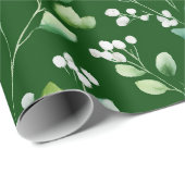 Waterverf groen blad wit bloempatroon cadeaupapier (Rol Hoek)