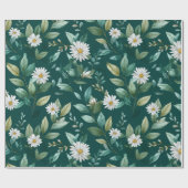 Waterverf groen blad wit bloempatroon cadeaupapier (Vlak)