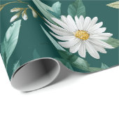 Waterverf groen blad wit bloempatroon cadeaupapier (Rol Hoek)