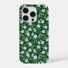 Waterverf groen blad wit bloempatroon iPhone 15 pro case