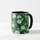 Waterverf groen blad wit bloempatroon mok (Voorkant rechts)
