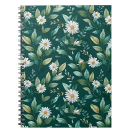 Waterverf groen blad wit bloempatroon notitieboek