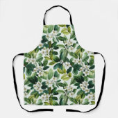 Waterverf groen blad wit bloempatroon schort (Voorkant)
