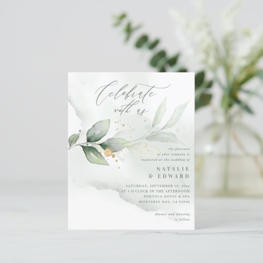 waterverf groen bladgoud bruiloft (Staand voorkant)