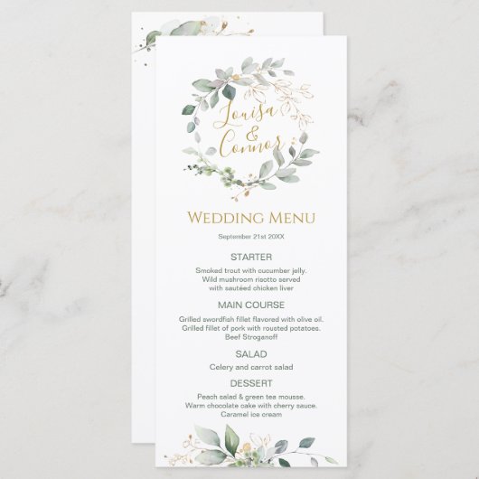 Waterverf Groen Bladgroen Bruiloft Menu (Voorkant / Achterkant)