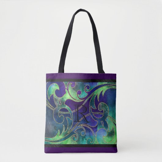 Waterverf Groen blauw Paars glitter-ontwerp Tote Bag (Voorkant)