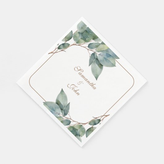 Waterverf groen blauwgroen goud botanisch groen servet (Hoek)