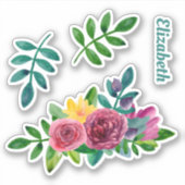 Waterverf groen bloemen. Bloemen en loof Sticker (Voorkant)