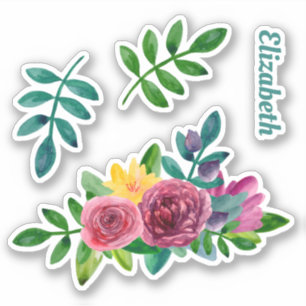 Waterverf groen bloemen. Bloemen en loof Sticker
