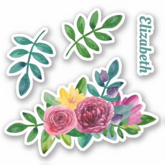 Waterverf groen bloemen. Bloemen en loof Sticker (Voorkant)