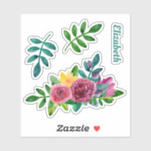 Waterverf groen bloemen. Bloemen en loof Sticker (Vel)