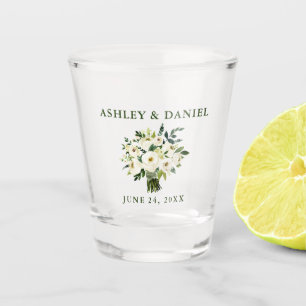 Waterverf Groen Bloemen Boeket Bruiloft Shot Glas