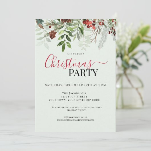 Waterverf Groen Bloemen Kerstvakantie feestje Kaart (Staand voorkant)