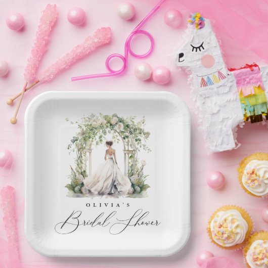 Waterverf Groen Bloemen Vrijgezellenfeest Papieren Bordje (Feest)