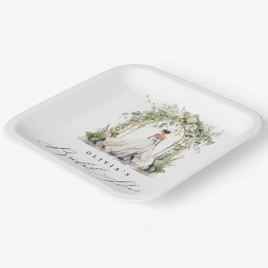 Waterverf Groen Bloemen Vrijgezellenfeest Papieren Bordje (Gebogen)