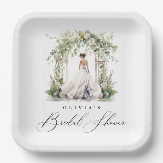 Waterverf Groen Bloemen Vrijgezellenfeest Papieren Bordje (Voorkant)