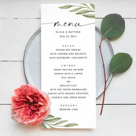 Waterverf groen bloemenblad script bruiloft menu