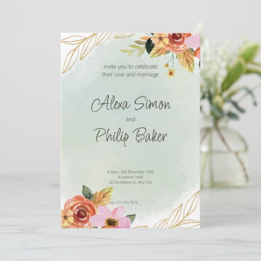 Waterverf groen Bloemenbruiloft Kaart (Staand voorkant)