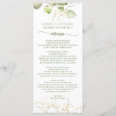 Waterverf groen bloemengoud elegante bruiloft menu (Voorkant)