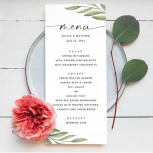 Waterverf groen bloemenkleuren schrift bruiloft menu