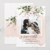 Waterverf groen blush roze stoffig Roos Kaart (Voorkant / Achterkant)