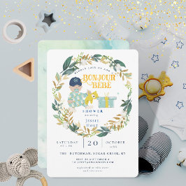Waterverf Groen Bonjour Jongen Baby shower Kaart