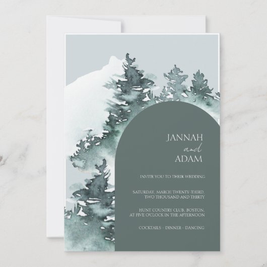 Waterverf groen bos dennenbomen bruiloft kaart (Voorkant)