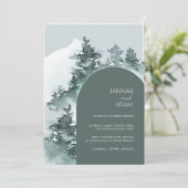 Waterverf groen bos dennenbomen bruiloft kaart (Staand voorkant)