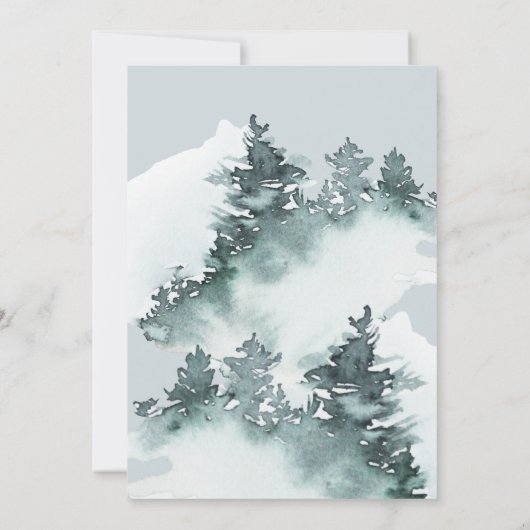 Waterverf groen bos dennenbomen bruiloft kaart (Achterkant)