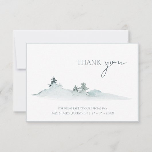 Waterverf groen bos pijnbomen bruiloft bedankkaart (Voorkant)