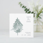 Waterverf groen bos pijnbomen bruiloft save the date (Staand voorkant)