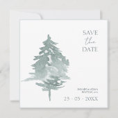 Waterverf groen bos pijnbomen bruiloft save the date (Voorkant)