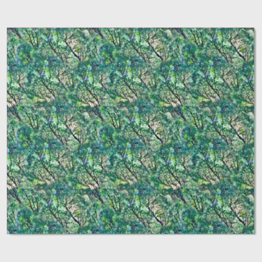 Waterverf groen bospatroon cadeaupapier (Vlak)