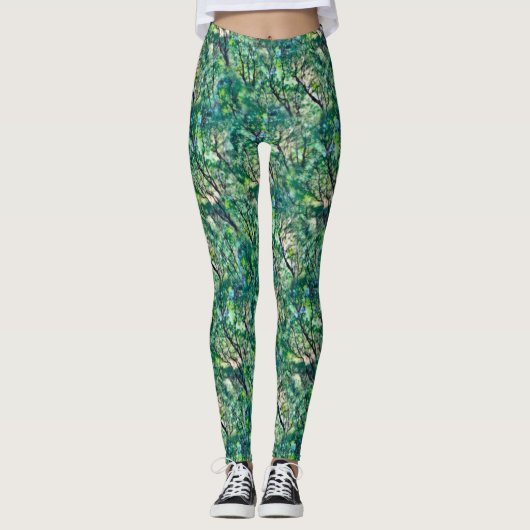 Waterverf groen bospatroon leggings (Voorkant)